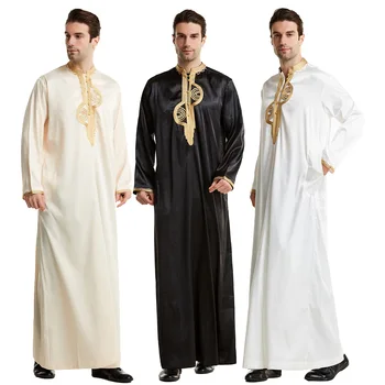 Подарък на Рамадан Мюсюлманска мъжки дрехи Кафтан Халати с висока яка Ейд Тоби Кърт Арабско турското рокля Дубай Исляма Навик Етнически свободно време