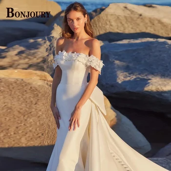 BONJOURY Приятни сватбени рокли с лък, подвижни 2 в 1, с открити рамене, 2023 за жени, Vestidos De Noiva, ушити по поръчка, официално