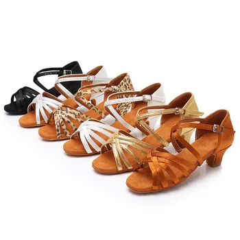 USHINE/ Качествени обувки за латино танци за момичета, сандали за танци Салса ниски обувки, дамски сандали за танци
