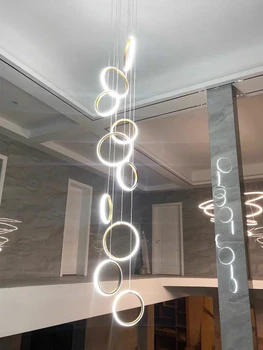 Алуминиеви полилей Модерен мезонет таван с полилей в стил loft, окачена лампа за осветление на хола, led окачен лампа за стълби