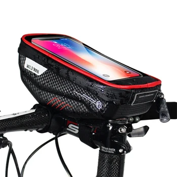 Водоустойчив мотор чанта WILD MAN, размерът на горната тръба, велосипедна чанта, отразяваща калъф за телефон 6,5 инча, сензорен екран, МТБ чанта за аксесоари
