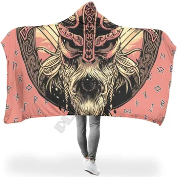 Одеало с качулка с татуировка на викинга, 3D-принтом, уютно меко одеяло за възрастни, жени, мъже, годни за носене одеяла 02