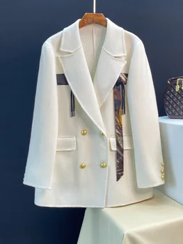 Кашемировое палто с двустранно яка от костюм за жени 2022, ново двубортное вълна палто в стил мозайка в китайски стил за жени