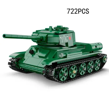 Техническа Световна война, в Съветския Съюз, среден танк Т-34, военен модел с дистанционно управление на 2.4 Ghz, MOC, градивен елемент, WW2, тухла, радиоуправляемая играчка