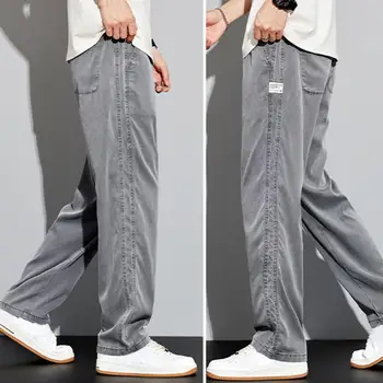 Стилни ежедневни дънки от мека дишаща материя, средно кацане в стил хип-хоп, прави широки дънкови панталони, мъжки дънки за преобличане
