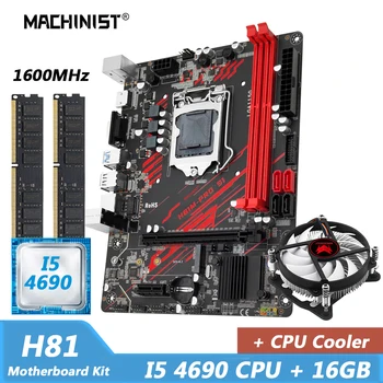 Комплект дънната платка MACHINIST H81 LGA 1150 с процесор Intel Core I5 4690 Процесор DDR3 памет 8 GB * 2 ЕЛЕМЕНТА Оперативна памет на 1600 Mhz Процесор вентилатор