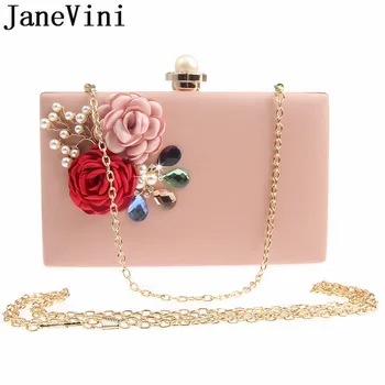 JaneVini Модни дамски сватбени чанти-клатчи с перли, диаманти, дамски официални чанти за бала, бяло-розова чанта през рамо, сватбен портфейл