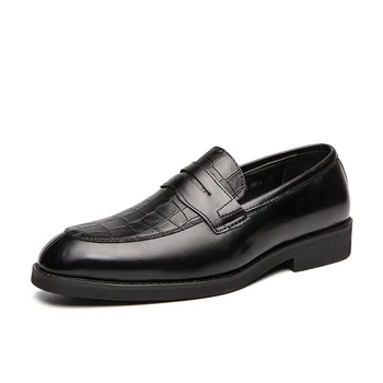 Мъжки обувки на равна подметка в британския стил, трендови лоферы райе, мъжки вечерни модела обувки, кожени ежедневни обувки, големи размери: 38-48, безплатна доставка