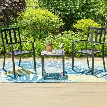 Метален комплект за бистро в двор, градинска мебели за тераса и градина, черен