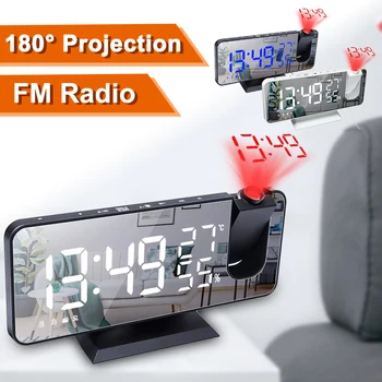 Led цифров прожекционен alarm clock Настолен електронен часовник проекция на FM-радио Проектор време Нощни часове за спални