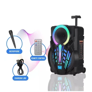 12-Инчов Bluetooth-високоговорител с мощност 40 W, караоке-говорител за партита, преносим външен мобилен аудио система с еквалайзер, led светлини с микрофон