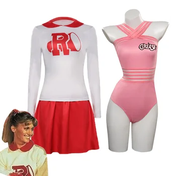 Мазнините Rydell High Pinklady топ за мажоретките, поли, спортни дрехи, женски розов гащеризон, бански костюми, женски костюм за cosplay на Хелоуин