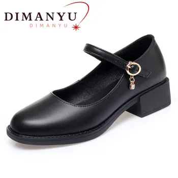 DIMANYU/дамски официалната обувки от естествена кожа, нови, дамски обувки Mary Jane в средно токчета, лъскави модни дамски офис обувки голям размер