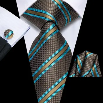 Вратовръзки за Мъже в Кафяво и Синьо Райе 2022, Нов Модната Марка, колекция от Вратовръзки за Сватбени Партита, Ръчни копчета за Ръкавели, Подарък на Едро, Дизайнерска Вратовръзка