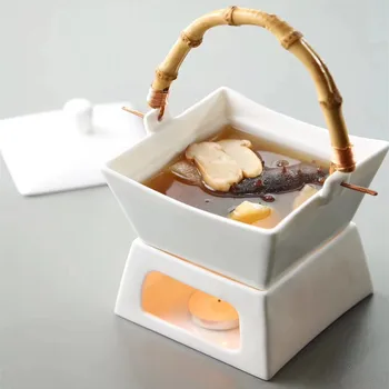 Квадратна керамична тенджера за отопление и запазване на топлината в китайски стил, супата от перки от акула, специална посуда за ресторант, купа за топъл набиране