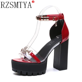 RZSMTYA/ Нова дамски обувки на висок ток, чубрица обувки-лодка на квадратен ток, вечерна рокля, дамски прозрачни обувки с отворени пръсти, прозрачна ежедневни дамски обувки