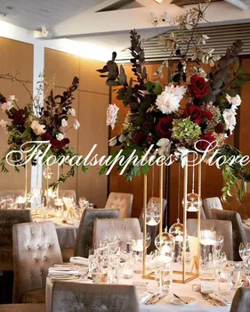10ШТ Декоративна висока златна сватбена поставка за цветя Централните правоъгълни високи влакчета