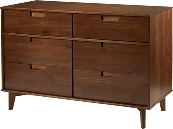 Модерен дървен скрин с нагънат дръжка, скрин за спалня, органайзер за съхранение, шкаф за входно антре, 6 чекмеджета, орех