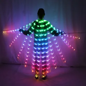 Дамски led крила Isis с дистанционно управление, ориенталски танци, светещи крила на пеперуда, клубна дрехи, светкавица, Хелоуин, гъвкави пръчки