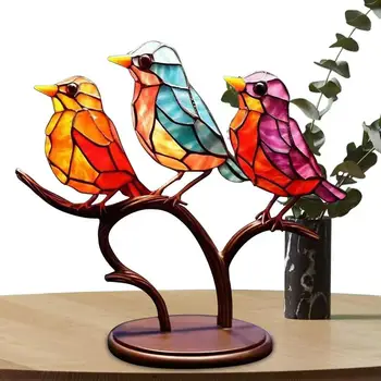Витражные птица на клона Двустранни цветни птици, бижута, изработени от сплав Преносим малко устойчив акрилен начало декор