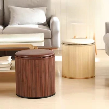 Бамбуков стол за дневна, хоп за съхранение под формата на миди, табуретка за антре, многофункционална пейка за съхранение, устойчива на мебели на лагера за дома