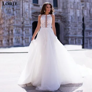 Сватбена рокля LORIE Princess 2019, дантелено сватбена рокля, трапецовидна форма, без ръкави, романтична апликации, Vestidos de новия за, сватбени рокли