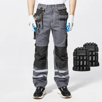 Bauskydd Висококачествени здрави мъжки сини панталони-карго от 100% памук, работни панталони с наколенниками, работни облекла, безплатна доставка