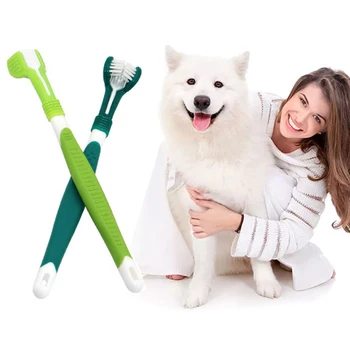 1 бр. четка за зъби за домашни кучета, тристранната лош дъх, зъбния камък, инструмент за грижа за зъби, четка за почистване на устната кухина, аксесоари за домашни любимци