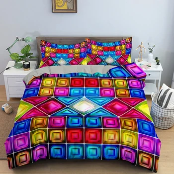 Стеганое одеяло на ивици с принтом в клетката, творчески геометричен модел, стеганое одеяла, спално бельо, комплект спално бельо с калъфка, домашен текстил