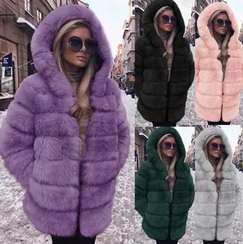 Дамско палто от естествена лисьего кожа с качулка, дебели топли якета от естествена лисьего кожа, дамски зимни връхни дрехи, луксозни кожени палта