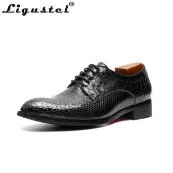Мъжки модел обувки от змийска кожа, с червена подметка, Нескользящие Бизнес Вечерни обувки с дантела, Сватбени обувки с остри пръсти, Големи размери 47
