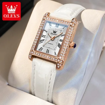 Дамски часовници OLEVS с луксозен квадратен циферблат, елегантни дамски часовници с диаманти, водоустойчив, с светящимся кожена каишка на дамски часовници в света на стил