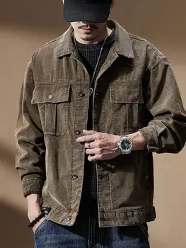 2023 Вельветовая яке, есен нова мъжки яке, модерно винтажное улично стилно ежедневното однобортное палто, мъжки марка дрехи M110