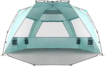 Палатка XL Classic с двойно сребърно покритие UPF 50 + сенника на 4-6 човека, плажен козирка с удължен подове с цип, тюркоаз Barraca
