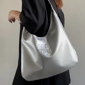 СФЕРИ Сребърна ежедневна чанта-тоут за жени от мека изкуствена кожа, дизайнерска чанта с голям капацитет, чанта за ежедневно пазаруване, дамски модни чанта
