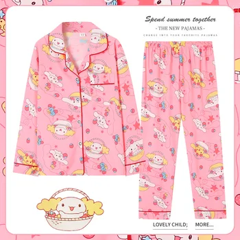 Sanrio/Детски Пижамный Комплект Cinnamoroll Kuromi Melody, Детски Есента Брючный Костюм с Дълги Ръкави, Пижами, Дамско Бельо, Подарък за Момичета