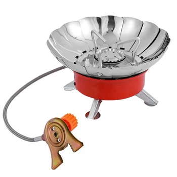 Ветрозащитная газова печка Lotus с пьезоподжигом Газова печка с адаптер за къмпинг, туризъм, пикник