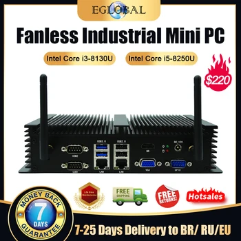 Eglobal Най-евтиният Безвентиляторный Промишлен Мини-Компютър с процесор Intel Core i3 8130U i5 8250U 2 DDR4 256G SSD Wifi 6 Com 2Lan 2 Дисплей