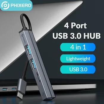 PHIXERO 4 порта USB 3,0 2,0, мулти USB сплитер, алуминиев hub Type C, преносим адаптер, зарядно устройство TF за КОМПЮТРИ, лаптопи Macbook, аксесоари