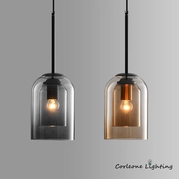 Скандинавски окачен лампа, постмодернистский окачен лампа от двойно стъкло за спални, столова, бар, декор, окачена лампа за кухни
