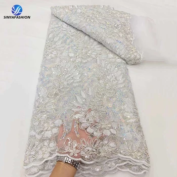 Signa Бяла лейси плат тих и спокоен парк с поредица от 2024 Висококачествено френско сетчатое дантела, луксозно вышитое пайети сватбена женствена рокля