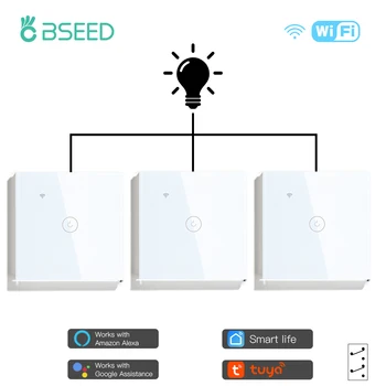 BSEED 3 опаковки Wifi, сензорен прекъсвач 1 група 1/2/3 позиция на умен стенен прекъсвач светлина Безжичен Алекса преминете Google APP Home превключвател 3 позиции