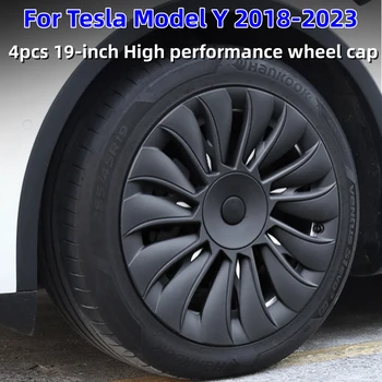 4 БР. 19-инчов капачката на главината за Tesla, модел Y 2018-2023, капачки за джанти, автомобилни сменяеми капачки, аксесоари за пълно покритие на джантата