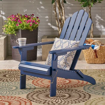 Уличен сгъваем стол от дърво акация Adirondack, синя градинска пейка, мебели за тераси, мебели за двор