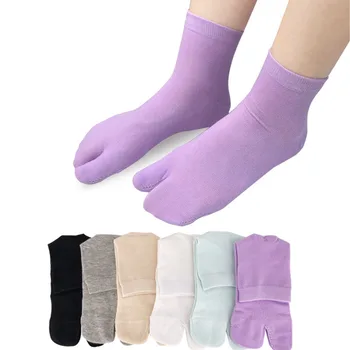 6 Двойки Едноцветни Чорапи-Täby за Жени и Момичета, Памучни Къси Ежедневни Чорапи-Сабо с два пръста, Черни, Бели Чорапи-Чехли с Правилните пръсти