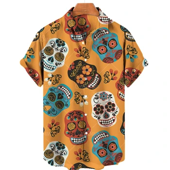 Мъжки хавайски ризи на животното цвят, безплатна доставка, бизнес плажен cartoony случайни къс ръкав с цветен модел, голям размер, корейската разпродажба