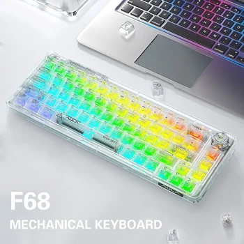 Полагане на SHUIZHIXIN F68 механична клавиатура за геймъри жичен безжична клавиатура Bluetooth 기계식 كيبورد RGB осветление игрови аксесоари за КОМПЮТРИ