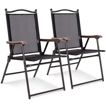 Costway Комплект от 2 сгъваеми столове с облегалка за двор, къмпинг, градина, плаж, черен