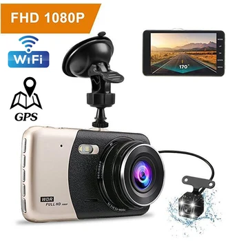 Автомобилен видеорекордер WiFi 4.0 Full HD 1080P видео Рекордер за обратно виждане Камера Огледало Видеорекордер Монитор за Автоматично Паркиране Черна Кутия за Нощно Виждане GPS