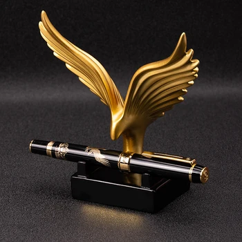 Hero 8102 Луксозна Перьевая Дръжка Eagle Black & Golden От Метал с Тънък Връх 0,5 мм и Химикалка с Две Глави, Подарък Дръжка С Подарък Кутия